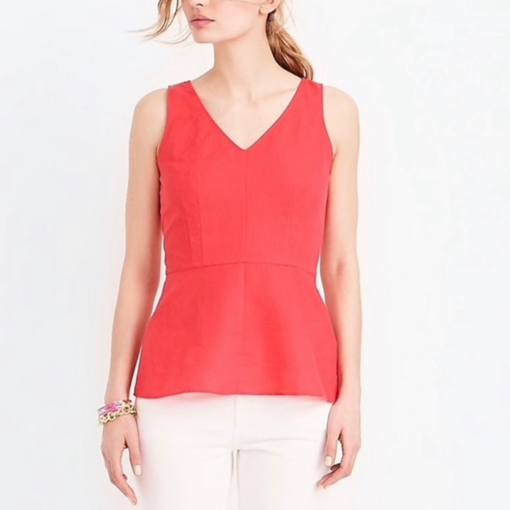J. CREW Linen Blend Peplum Top Tangerine Sleeveless Size 00